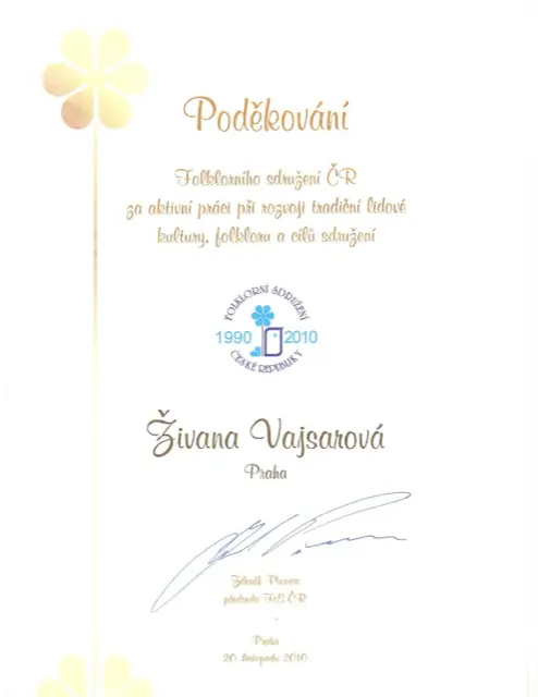 Poděkování Folklorního sdružení ČR 2010